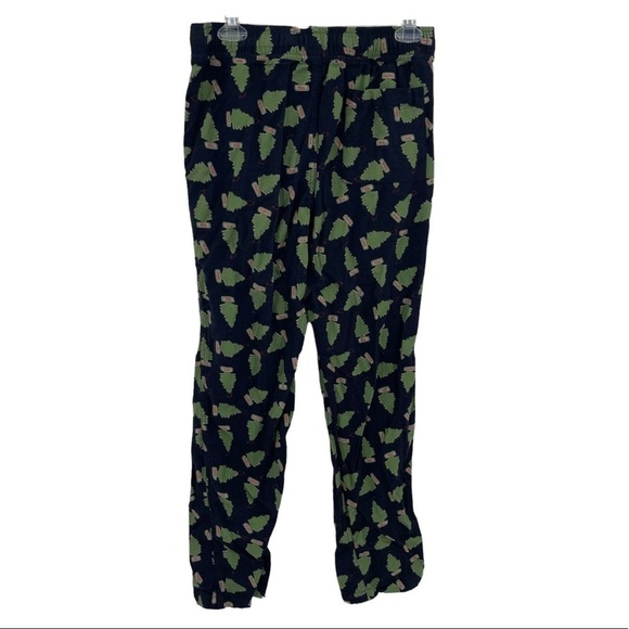 J. Crew Printed Flannel Pajama Pants Blue Christmas Tree Print Naughty Nice S - Picture 3 of 6